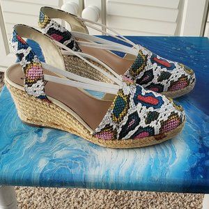 Impo stretch Taedra multicolor Phyton print wedges platform slip on sandals 8.5